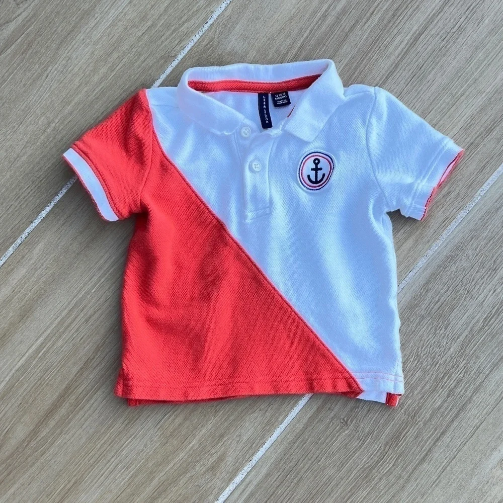 Janie And Jack Size 12-18 Months Anchor Colorblock Polo T-shirt